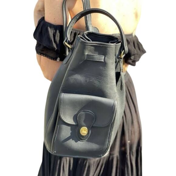 Coach VTG Black Classic Handle Backpack Leather 9992 Cinch Bucket Bag USA V8-9 main image 7